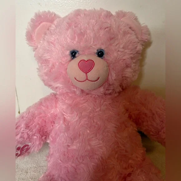 Build A Bear Teddy Bear Plush Pink 16" Retired Plush Heart Nose Blue Eyes - Picture 2 of 7